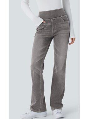 Halara S Womens Grey High-Waist Straight-Leg Pants Size Small Stretchy Fabric